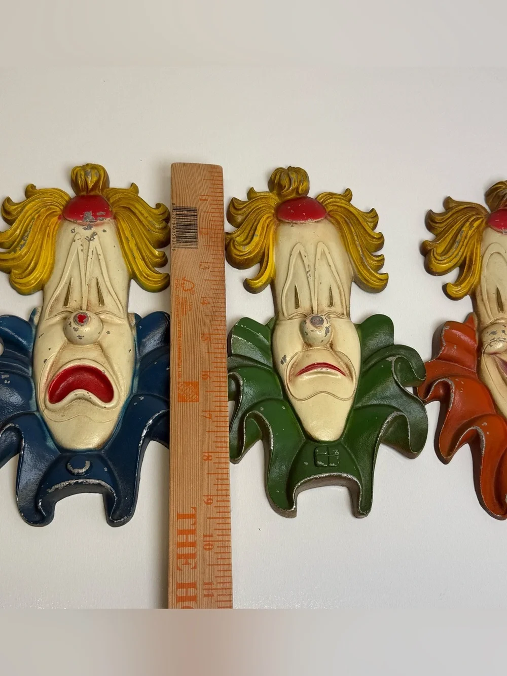 CLOWNS HEAD SET 3 SEXTON METAL PAINTING WALL MOUNTING Cast Iron Vintage Made USA